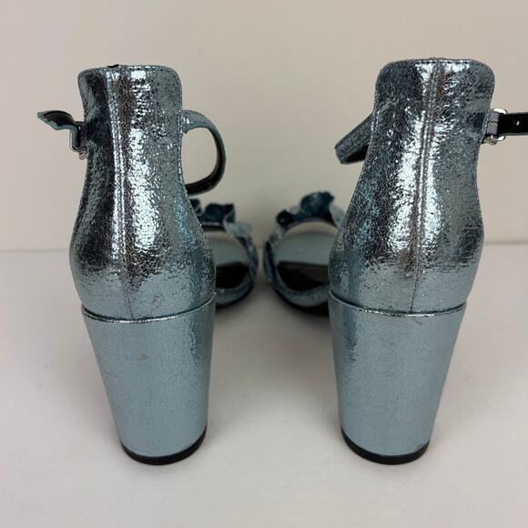 Kenneth Cole Reaction Rise Ruffle Blue Metallic Heel Sandals 8.5 M Evening Event - Picture 4 of 10